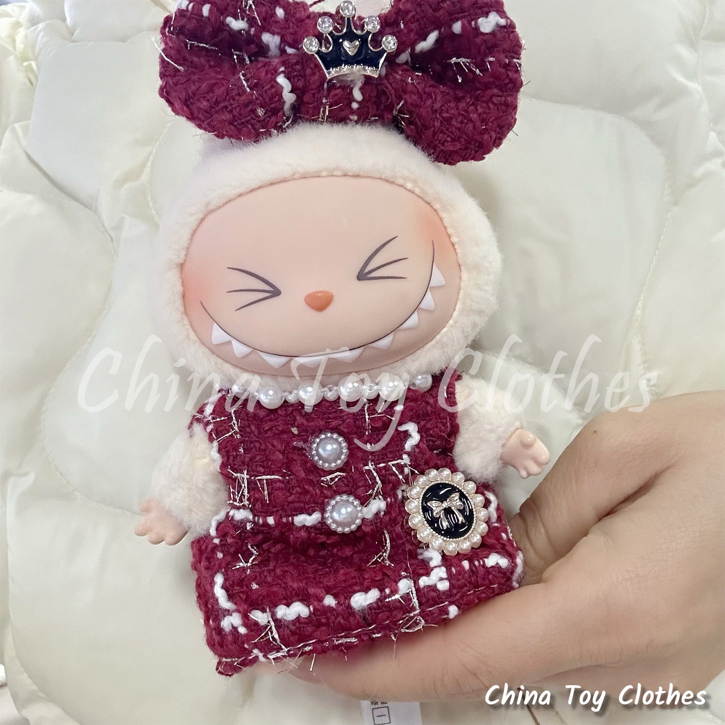 LABUBU 17cm The Monsters Plush Doll Clothes Rich Girl Red Chanel Fashion Style NO TOY