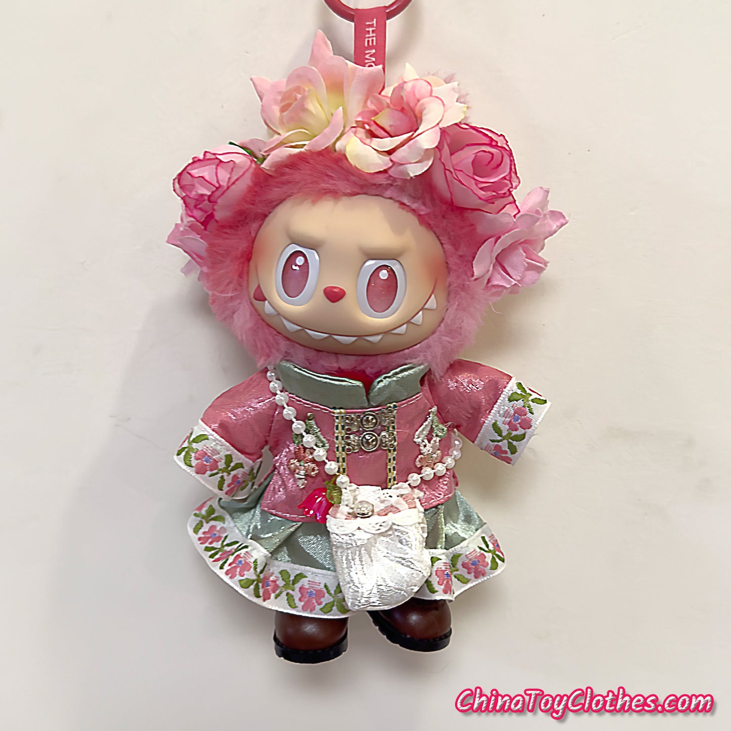 LABUBU 17cm The Monsters Plush Doll Handmade Clothes Cute Qing Dynasty Princess with Flowers Headband NO TOY