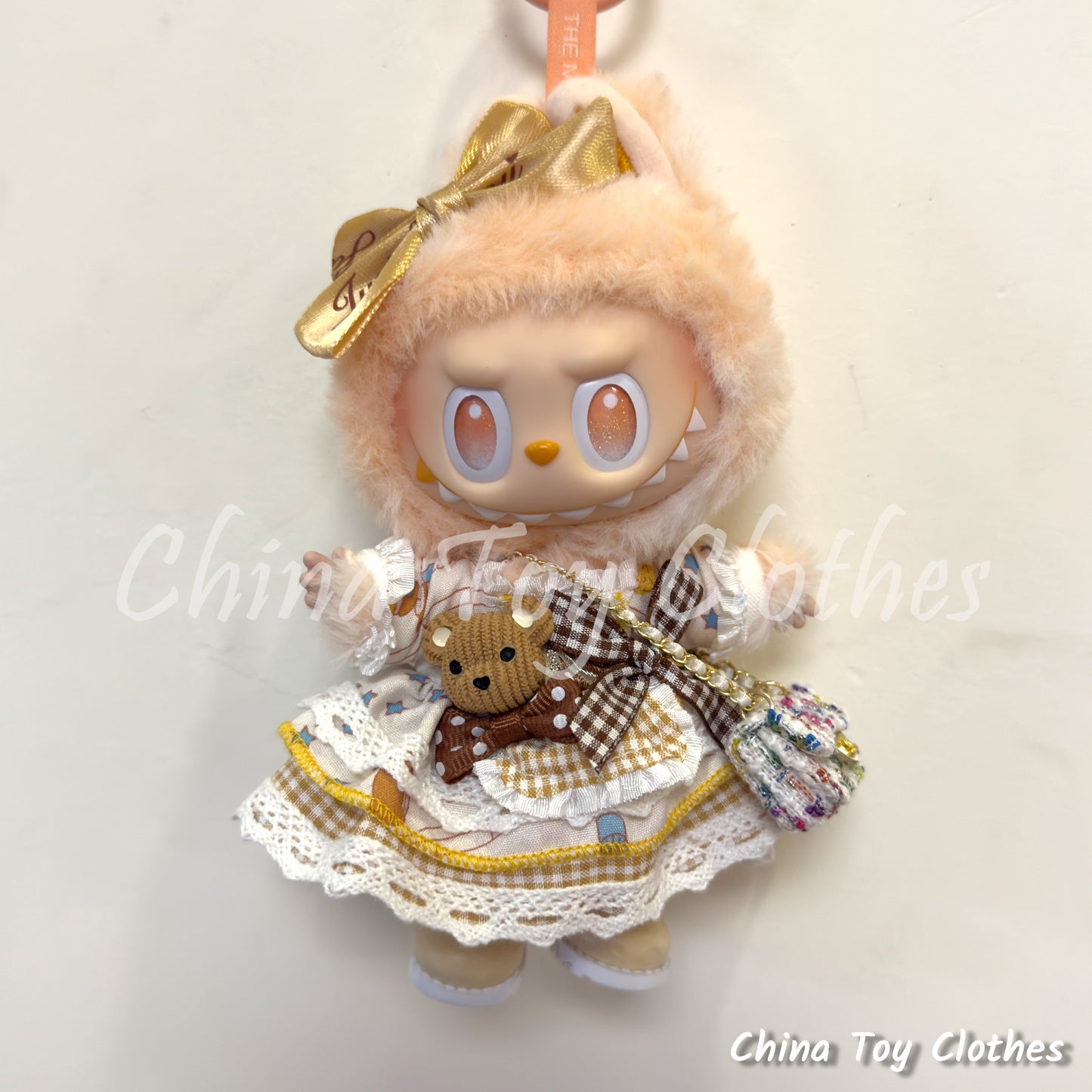 LABUBU 17cm The Monsters Plush Doll Replacing Clothes Cute Girl Teddy Dress with Bag and Shoes NO TOY