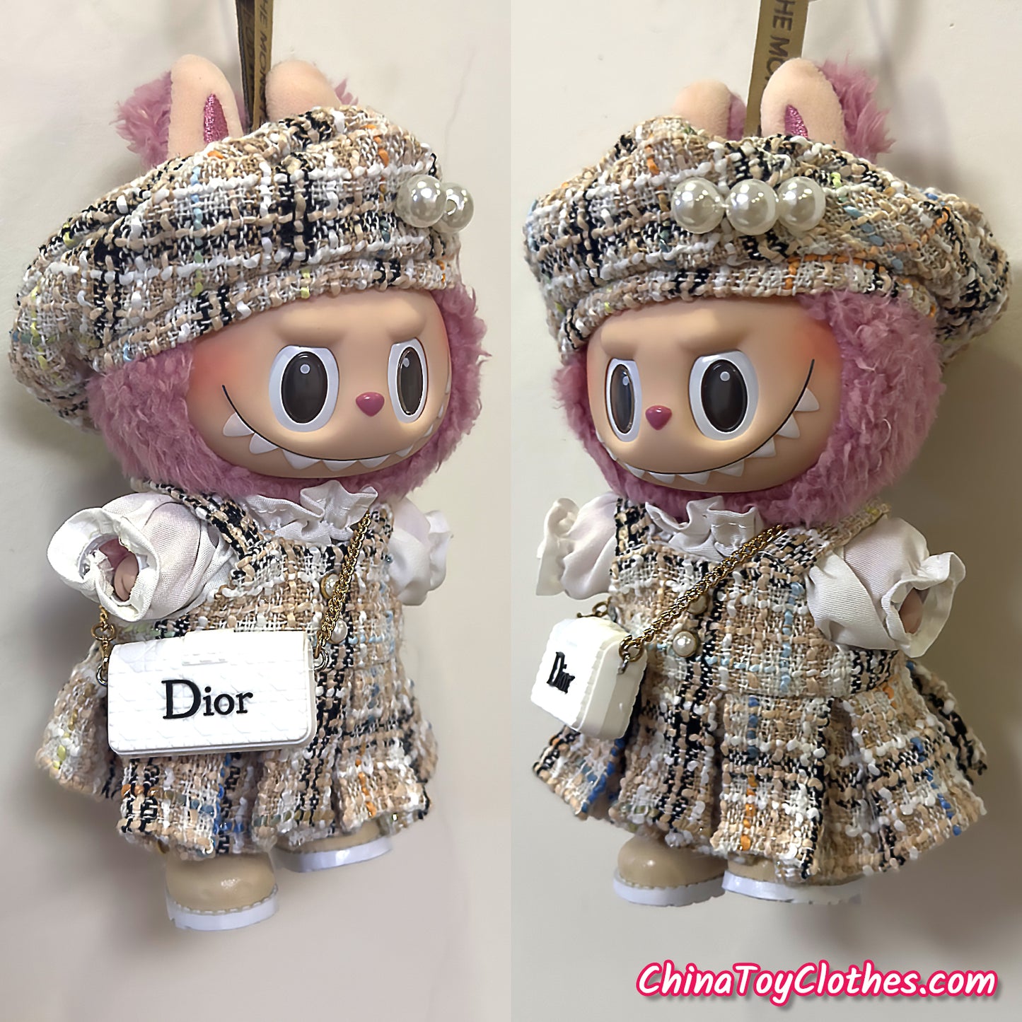 LABUBU 17cm Les Monstres Peluche Poupée Vêtements Rich Guy Femme Fille GG Costume PAS DE JOUET