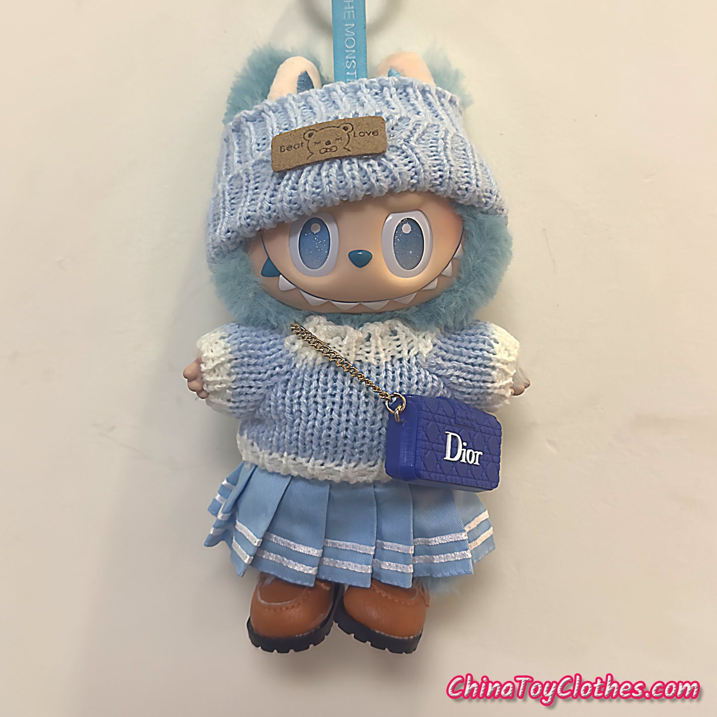 LABUBU 17cm The Monsters Plush Doll Handmade Cute BLUE Sweater Outfit NO TOY