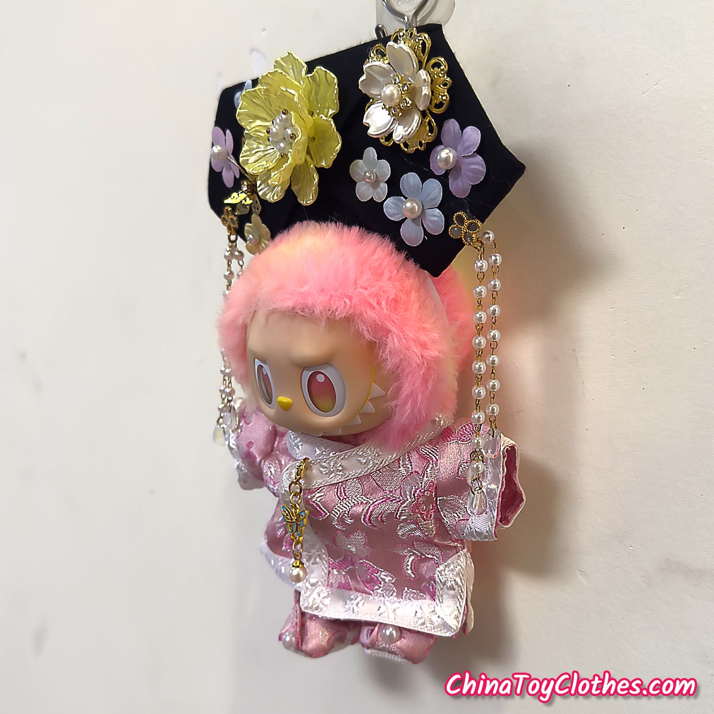 LABUBU 17cm The Monsters Plush Doll Handmade Clothes Cute Pink Traditional Qing Dynasty Princess Outfit NO TOY