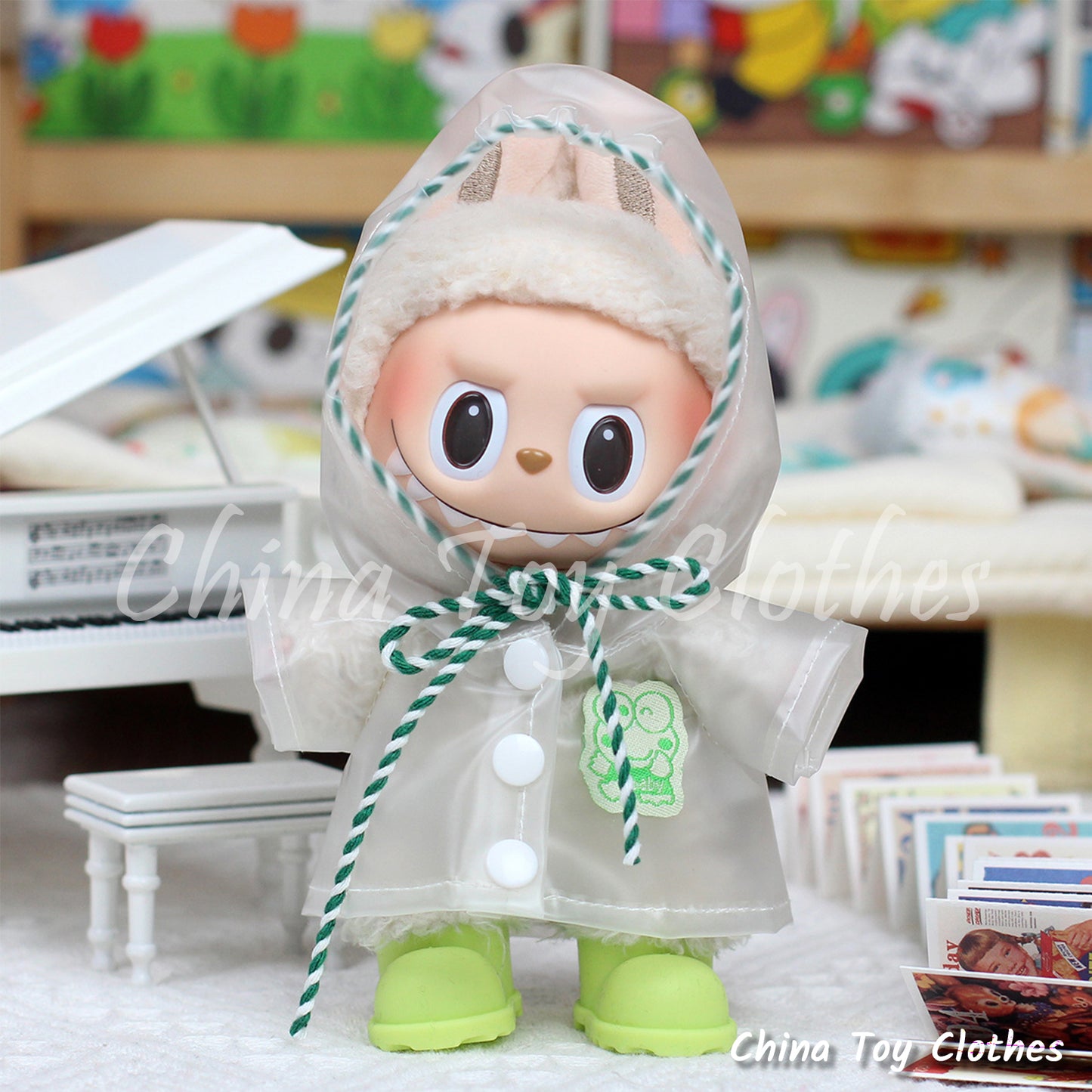LABUBU 17cm 7inch The Monsters Plush Doll Clothes Cute Rain Coat Outfit NO TOY