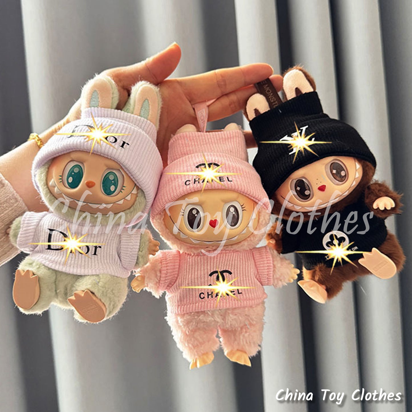 LABUBU 17cm The Monsters Plush Doll Clothes Lovely Leisure Rich Doll Suit NO TOY