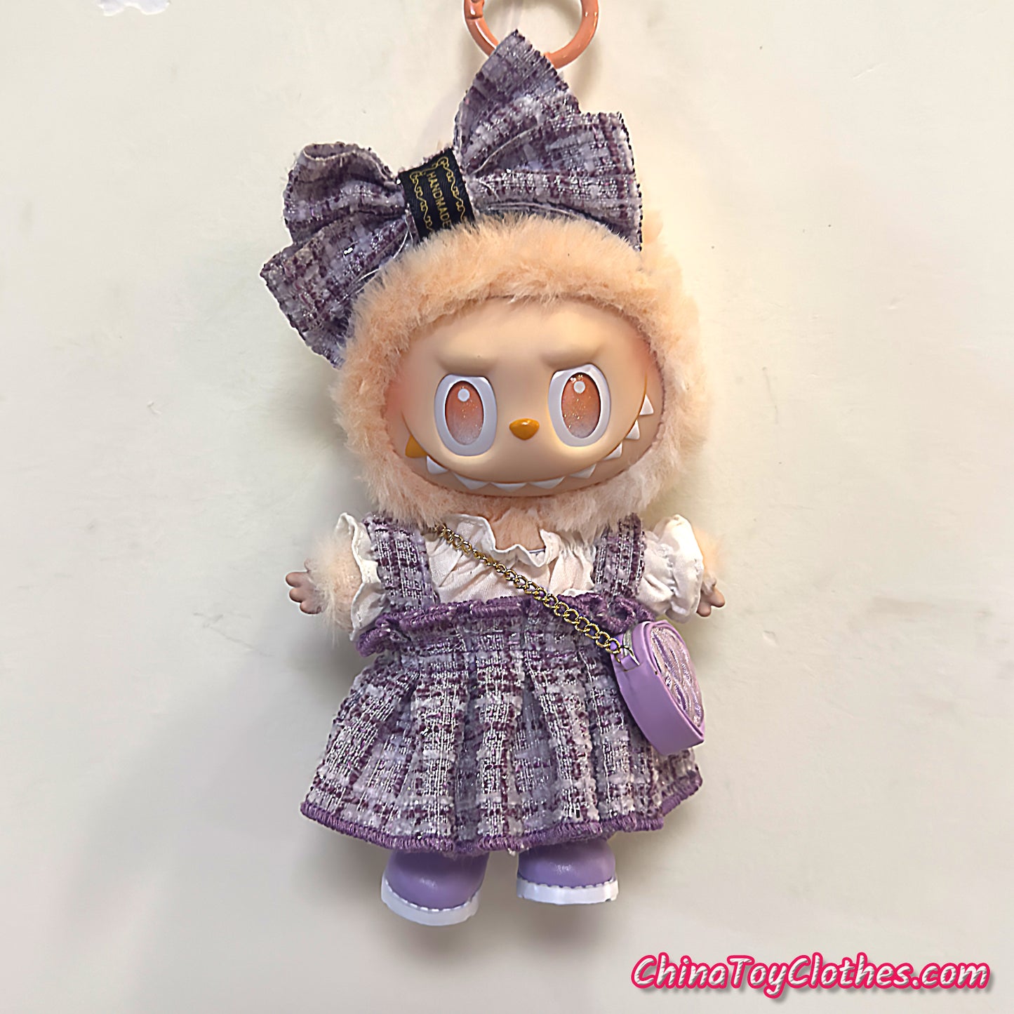 LABUBU 17cm The Monsters Plush Doll Handmade Clothes Purple Elegant Princess Fashion Skirt With Bag NO TOY