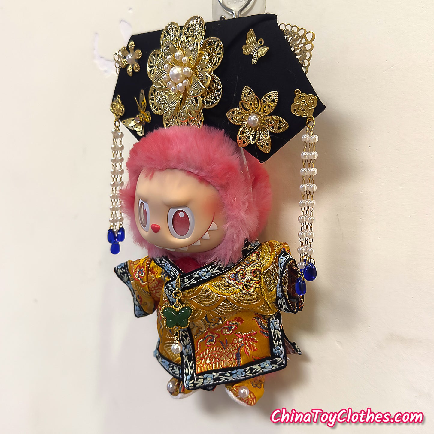 LABUBU 17cm The Monsters Plush Doll Handmade Clothes Cute Yellow Traditional Qing Dynasty Princess Outfit NO TOY