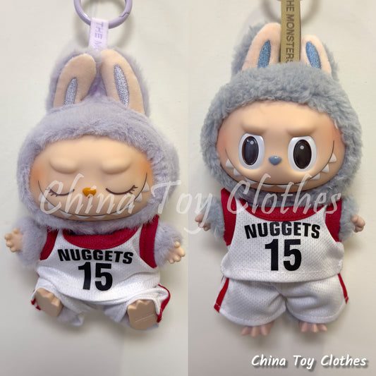 LABUBU 17cm The Monsters Plush Doll Clothes Nuggets No. 15 Basketball Sportswear Jersey NO TOY