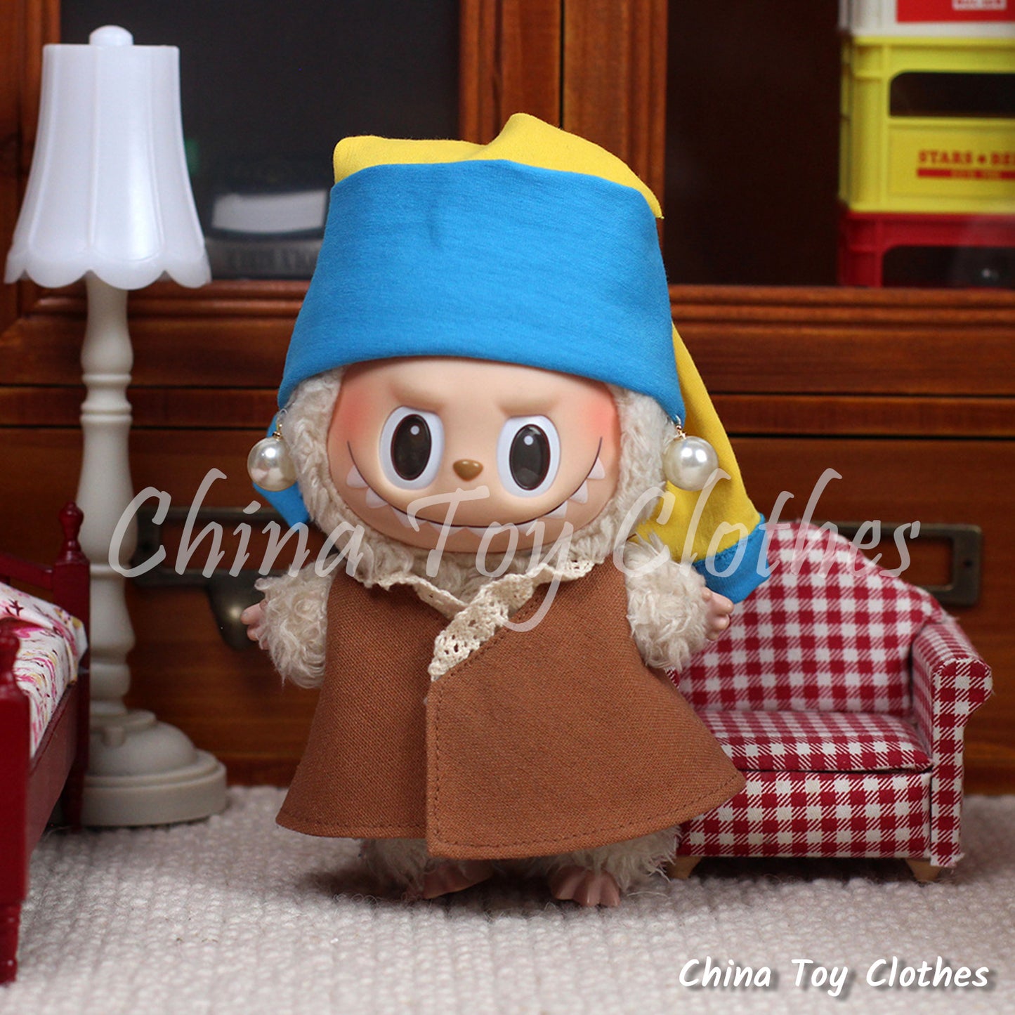 LABUBU 17cm The Monsters Plush Doll Clothes The Girl with a Pearl Earring NO TOY