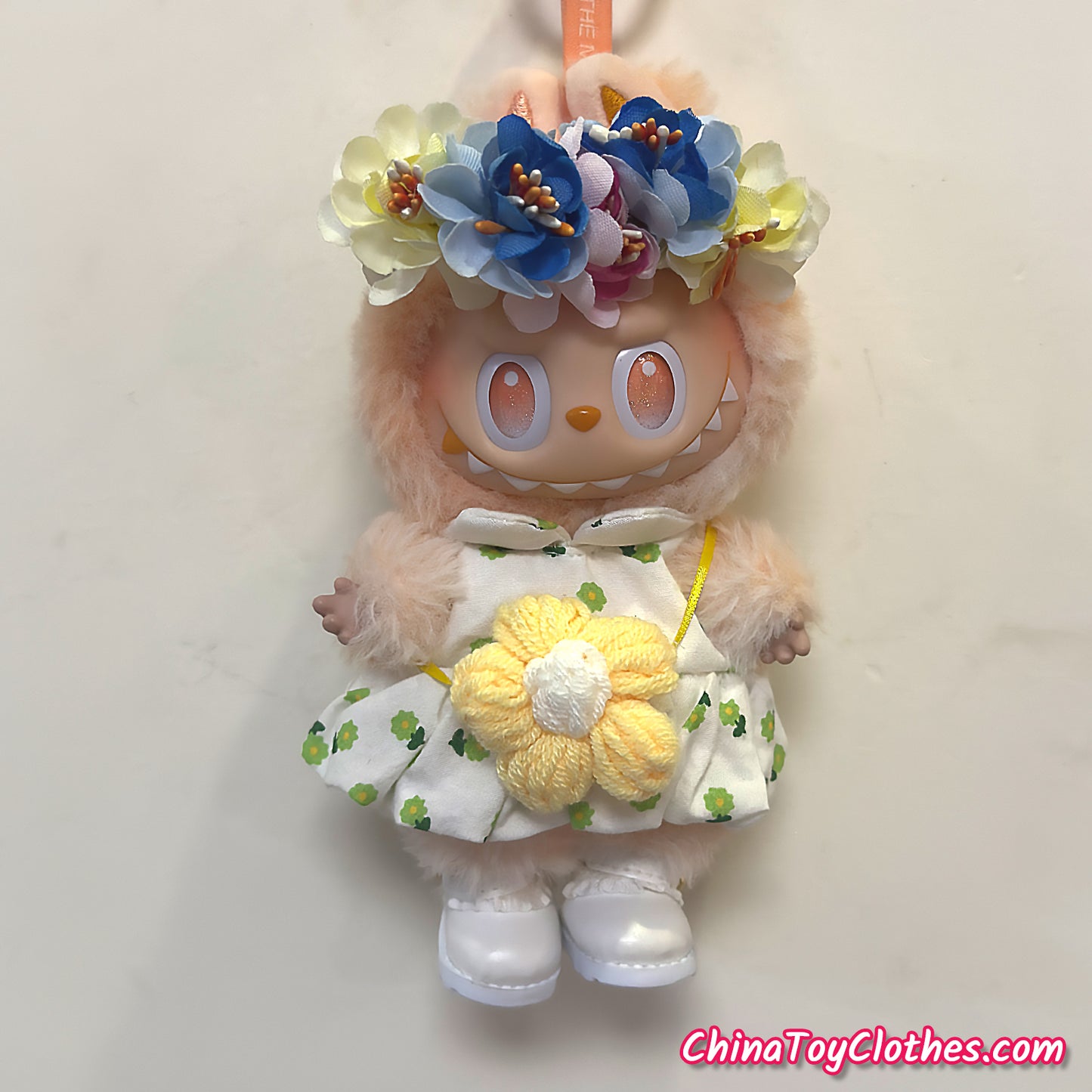LABUBU 17cm The Monsters Plush Doll Handmade Clothes Flower Maid Outfit NO TOY