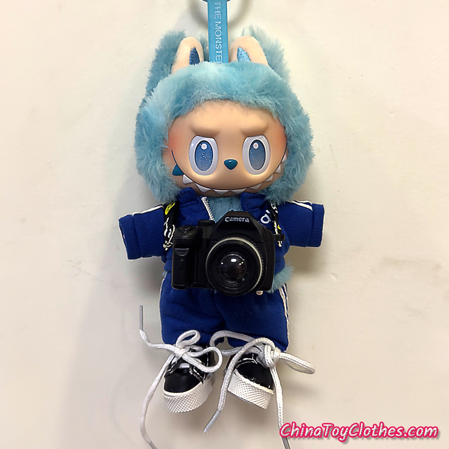 LABUBU 17cm The Monsters Plush Doll Replacing Clothes Blue Yoga Leisure Sportswear Outfit NO TOY