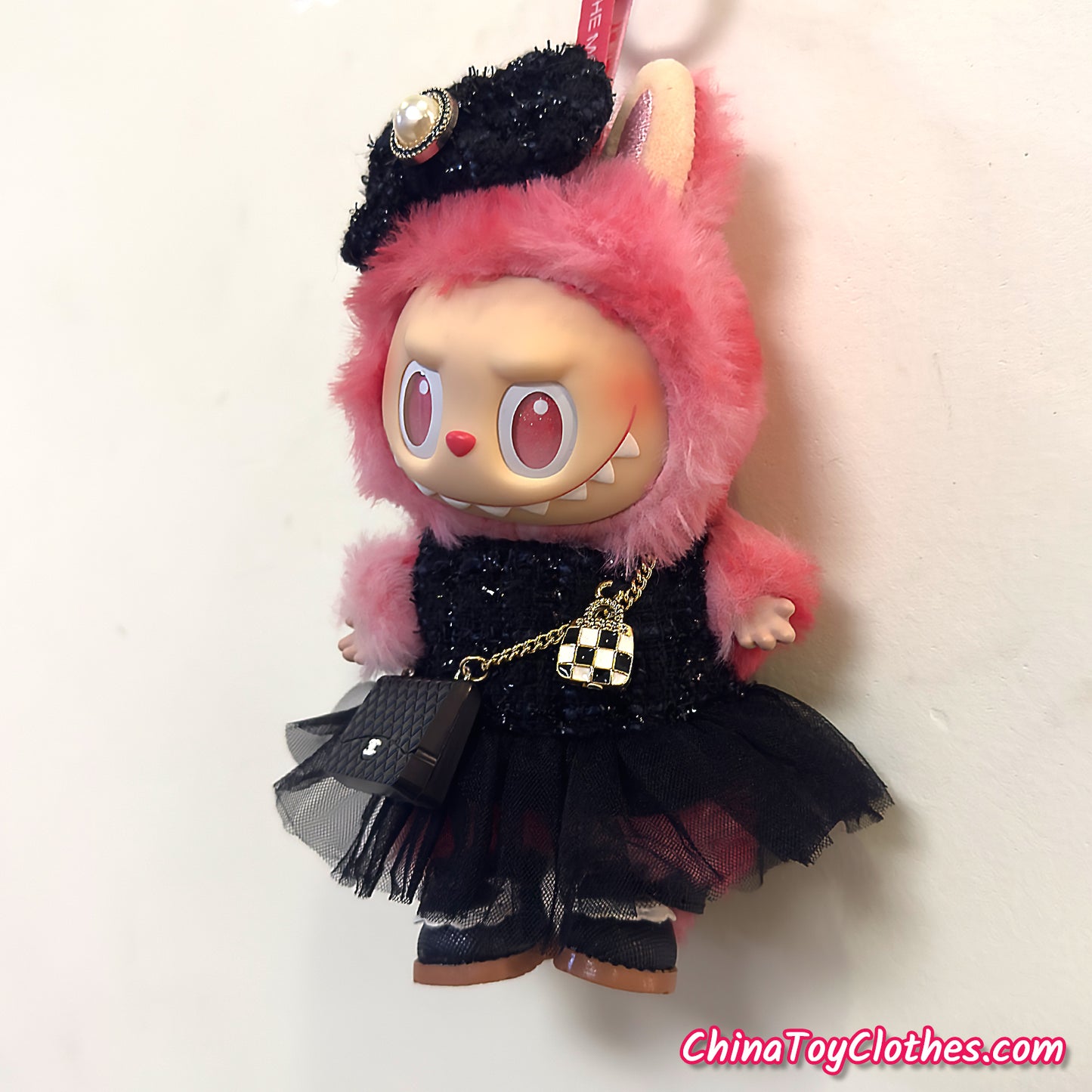 LABUBU 17cm The Monsters Plush Doll Handmade Clothes Elegant Black CC Lady Fashion Outfit NO TOY