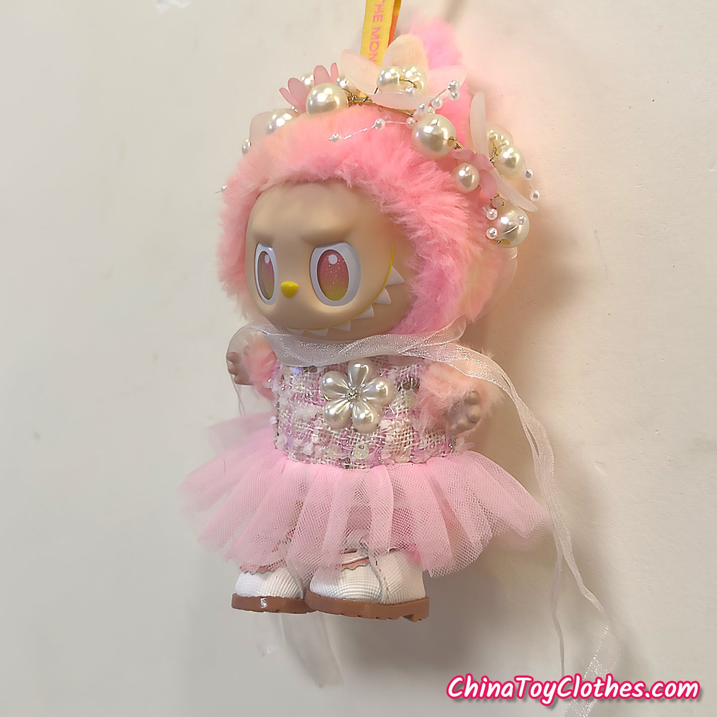 LABUBU 17cm The Monsters Plush Doll Handmade Clothes Pink Adorable Princess Dress NO TOY