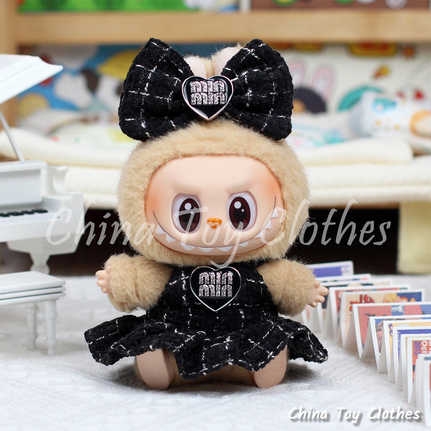 LABUBU 17cm The Monsters Plush Doll Handmade Clothes Elegant Lady Black Fashion Skirt NO TOY