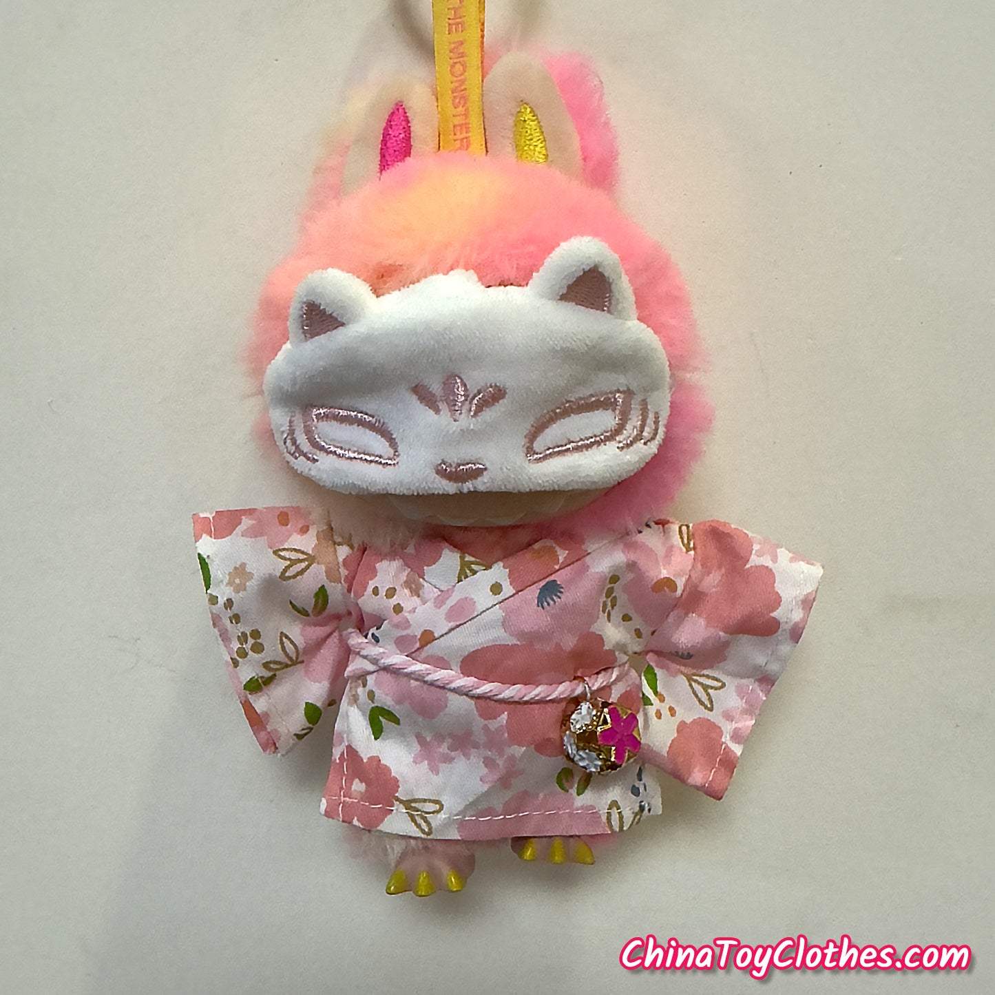 LABUBU 17cm The Monsters Plush Doll Handmade Clothes Cute Pink Comic Outfit with Mask NO TOY