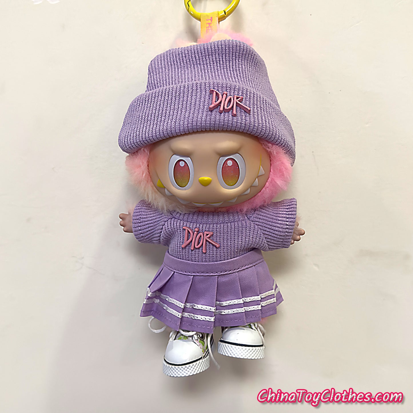 LABUBU 17cm The Monsters Plush Doll Handmade Cute Purple DD Sweater Glasses NO TOY