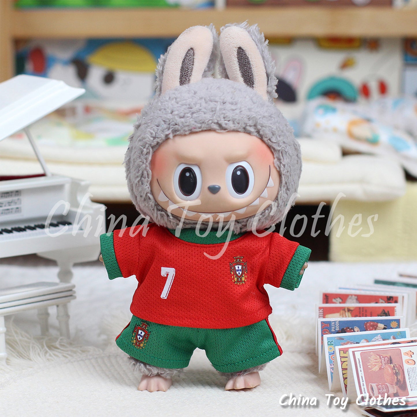 LABUBU 17cm 7" The Monsters Plush Doll Clothes Portugal No. 7 Soccer Football Sportswear Jersey NO TOY