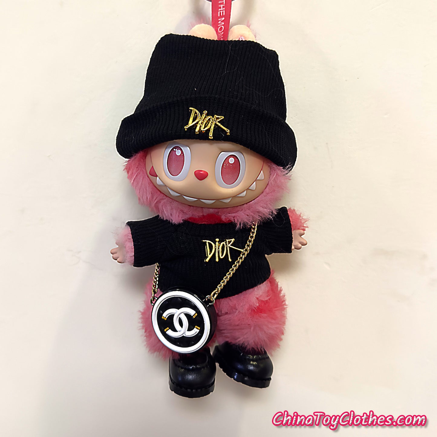 LABUBU 17cm The Monsters Plush Doll Handmade Cute Black DD Sweater and Bag NO TOY