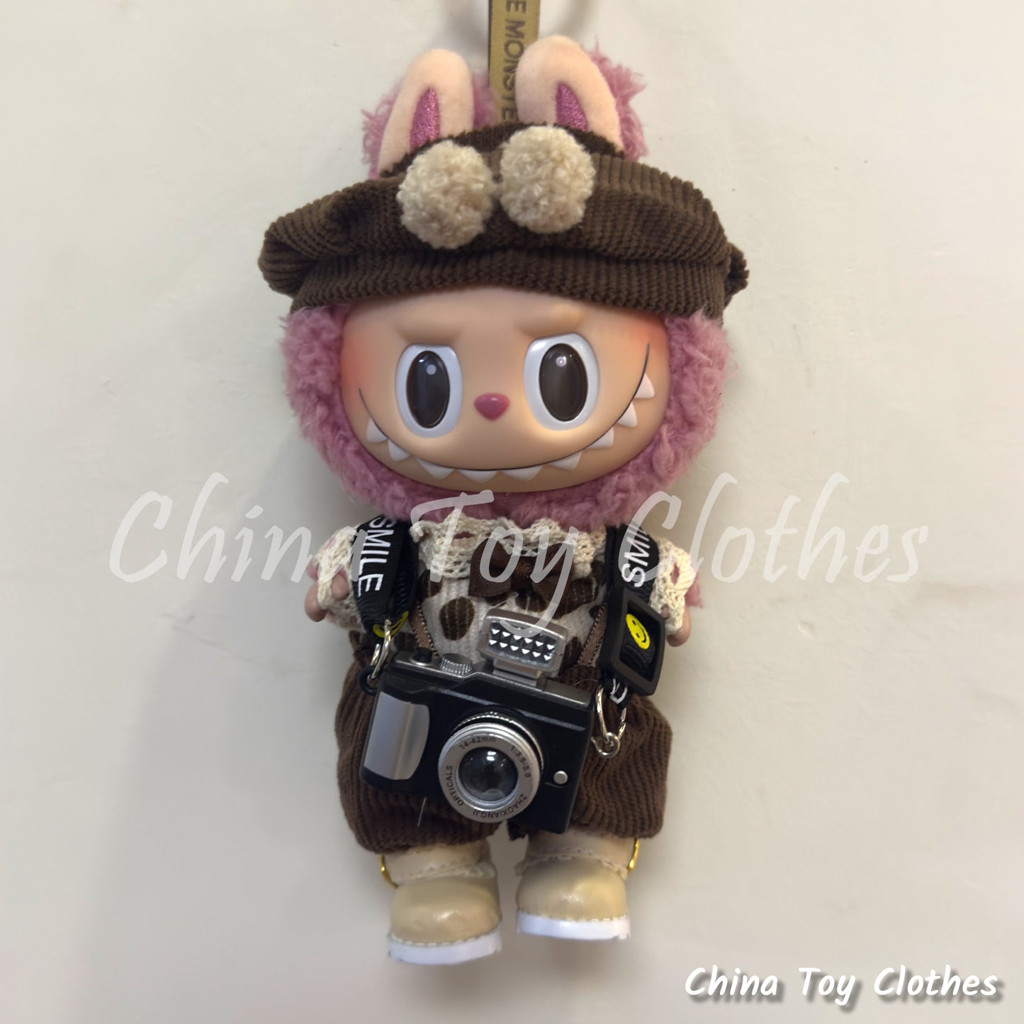 LABUBU 17cm The Monsters Plush Doll Replacing Clothes Cute Europe Style Outfit Hat Shoes Camera NO TOY