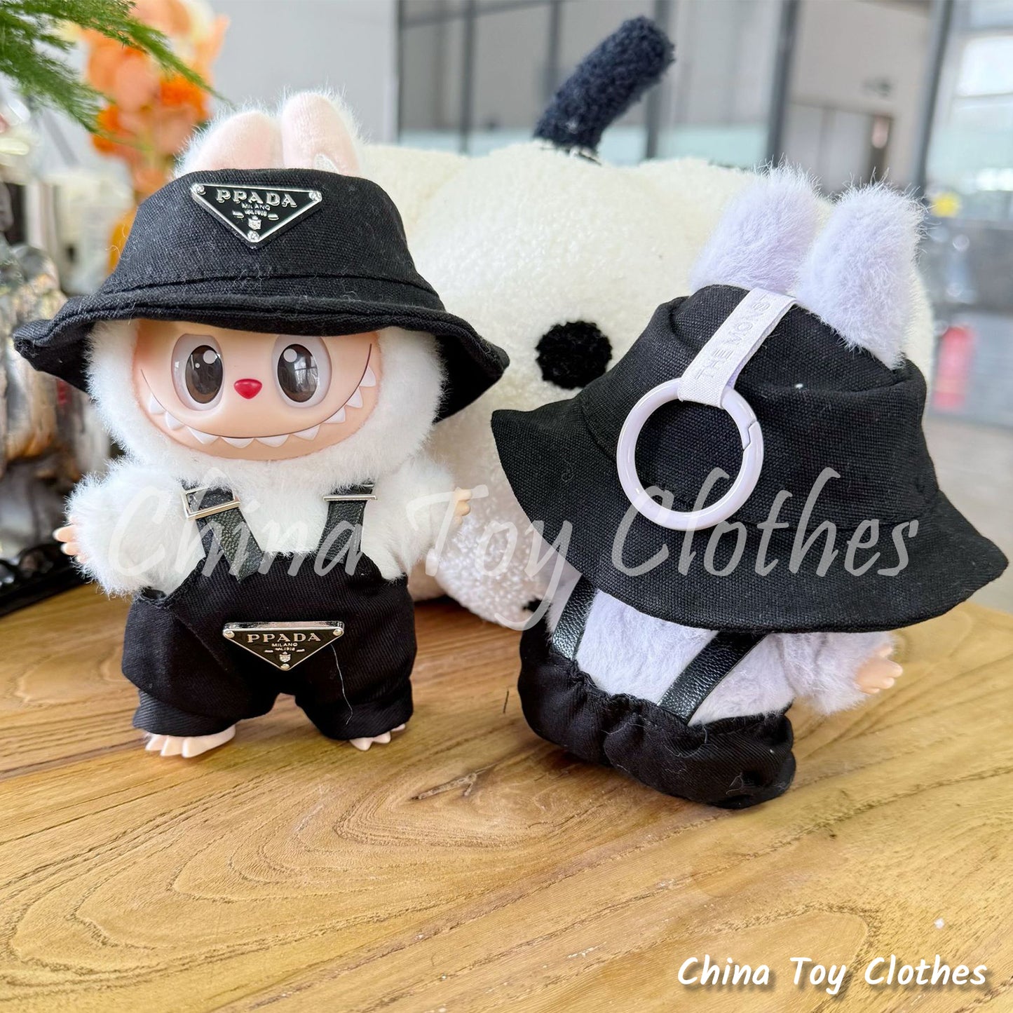 LABUBU 17cm The Monsters Plush Doll Clothes Rich Handsome Cute Guy Black PPD Suit NO TOY