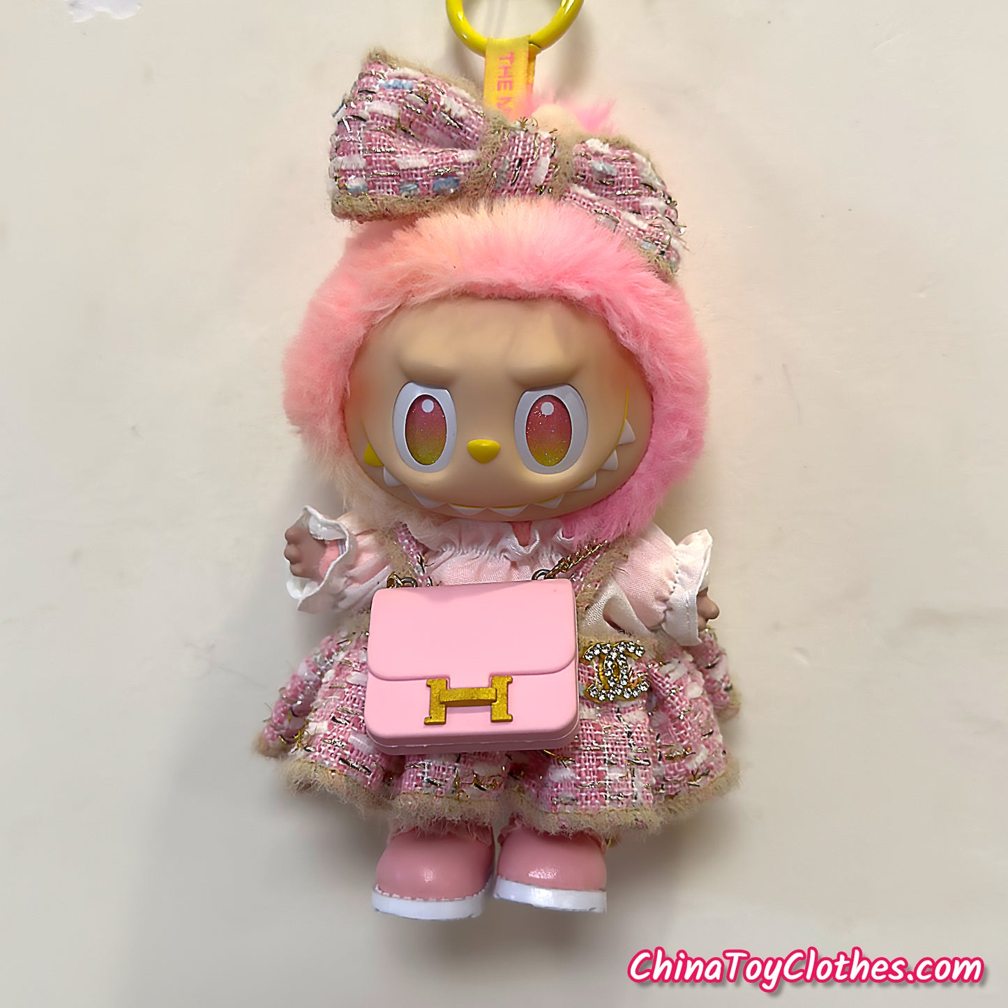 LABUBU 17cm The Monsters Plush Doll Handmade Clothes Adorable Pink CC Princess Dress NO TOY