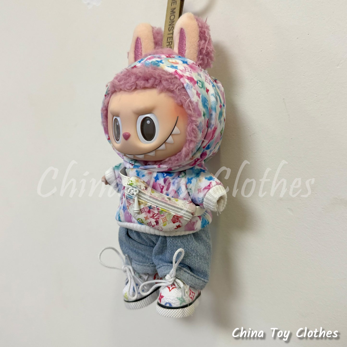 LABUBU 17cm 7inch The Monsters Plush Doll Replacing Clothes VV Tie Dye Fashion Hoodie Outfit NO TOY