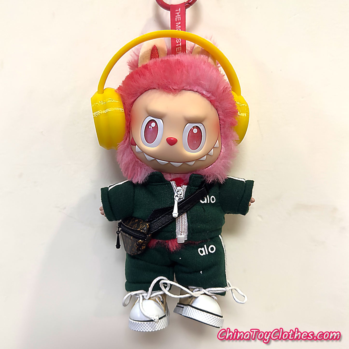 LABUBU 17cm The Monsters Plush Doll Replacing Clothes Green Yoga Leisure Sportswear Outfit NO TOY