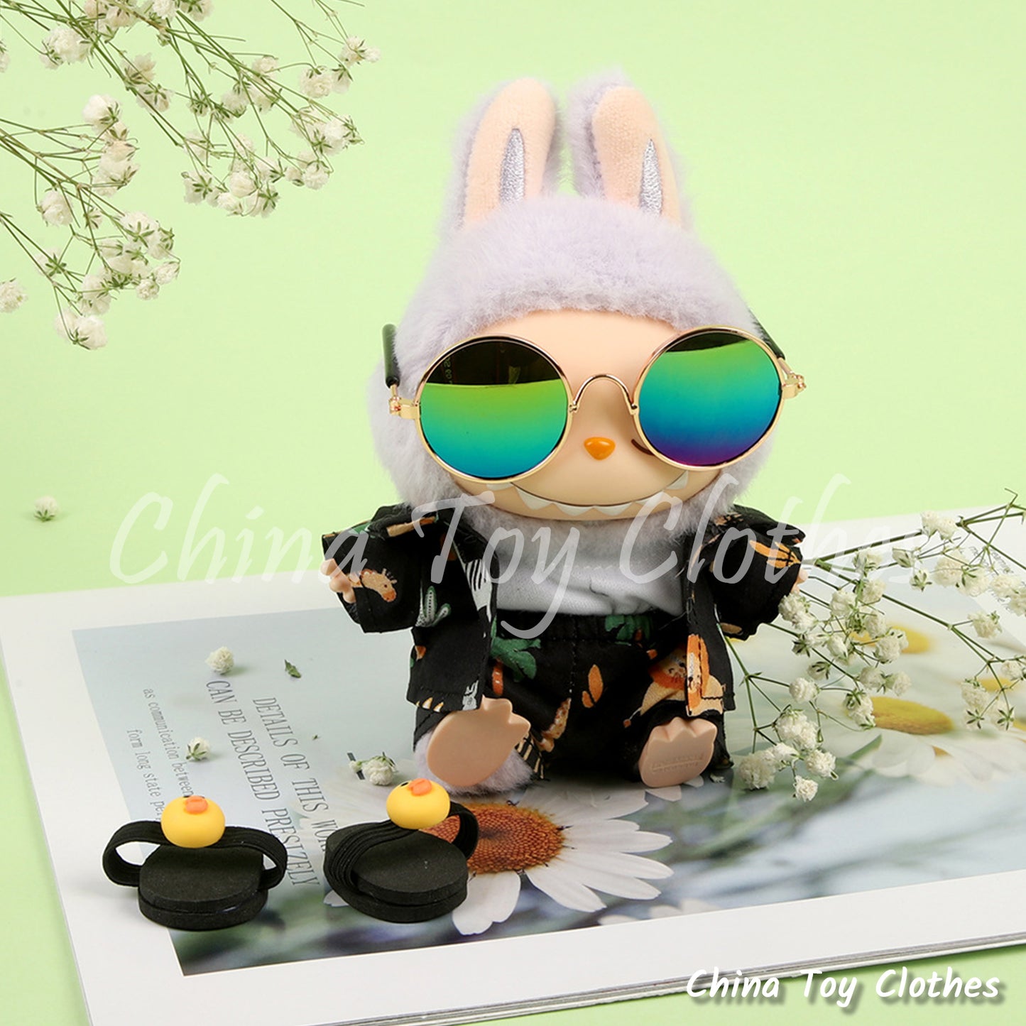 LABUBU 17cm The Monsters Plush Doll Clothes Sand Beach Sun Glasses Outfit NO TOY