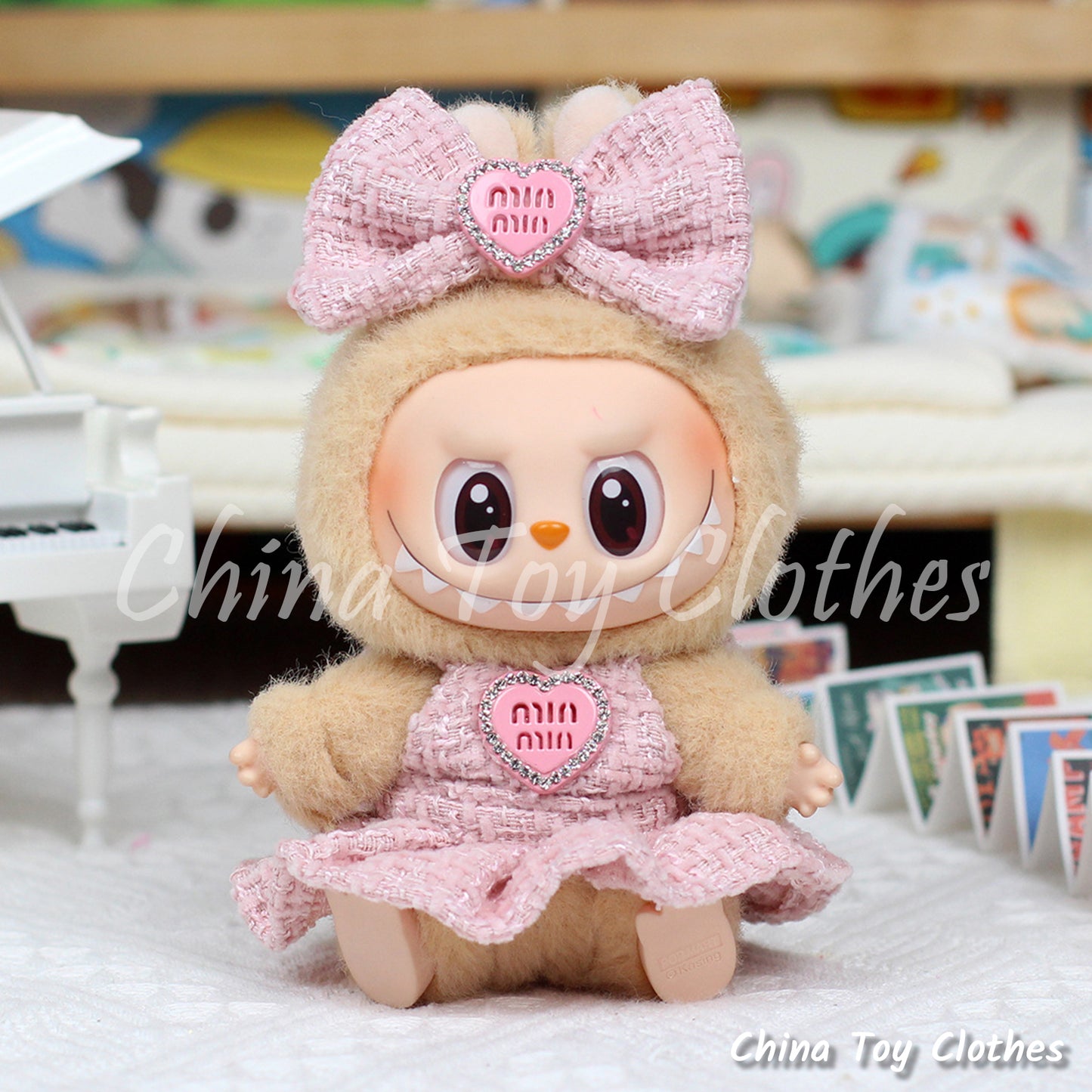 LABUBU 17cm The Monsters Plush Doll Handmade Clothes Elegant Lady Pink Fashion Skirt NO TOY