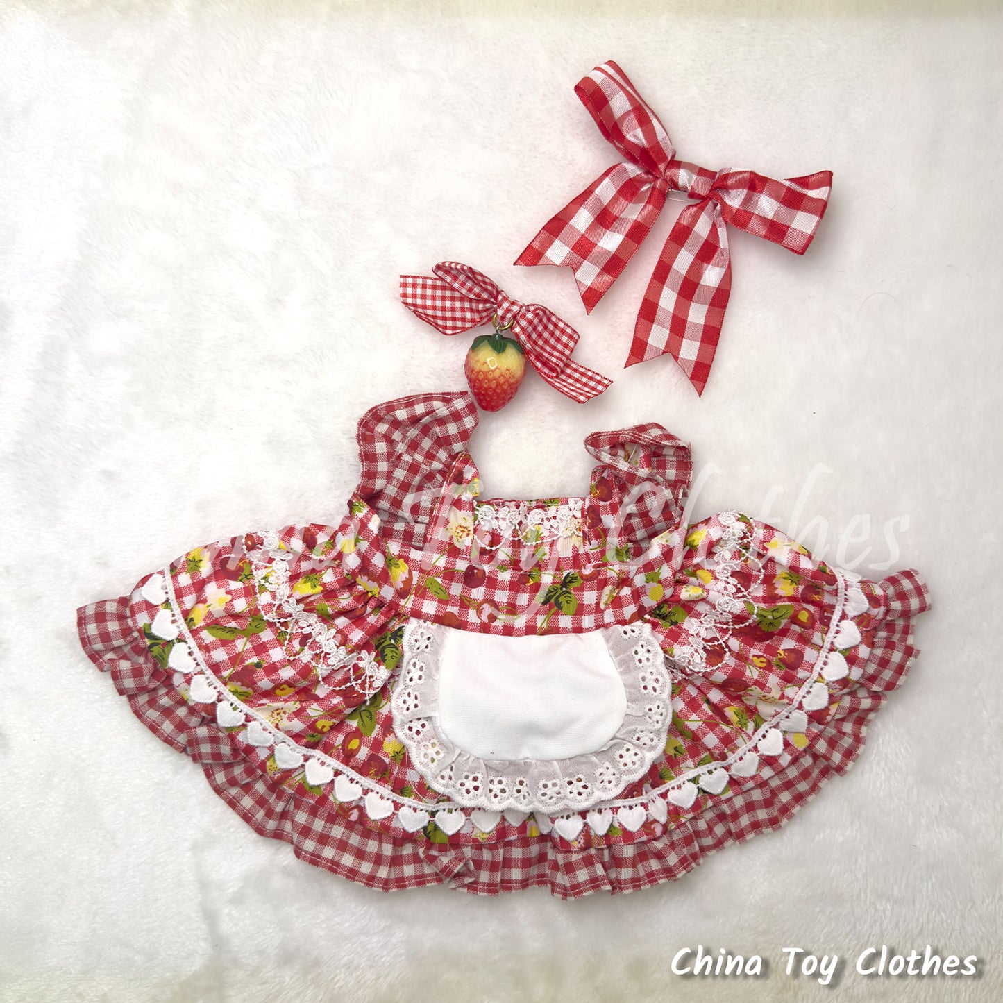 LABUBU 38cm 15inch The Monsters Plush Doll Clothes Handmade Country Lady Strawberry NO TOY