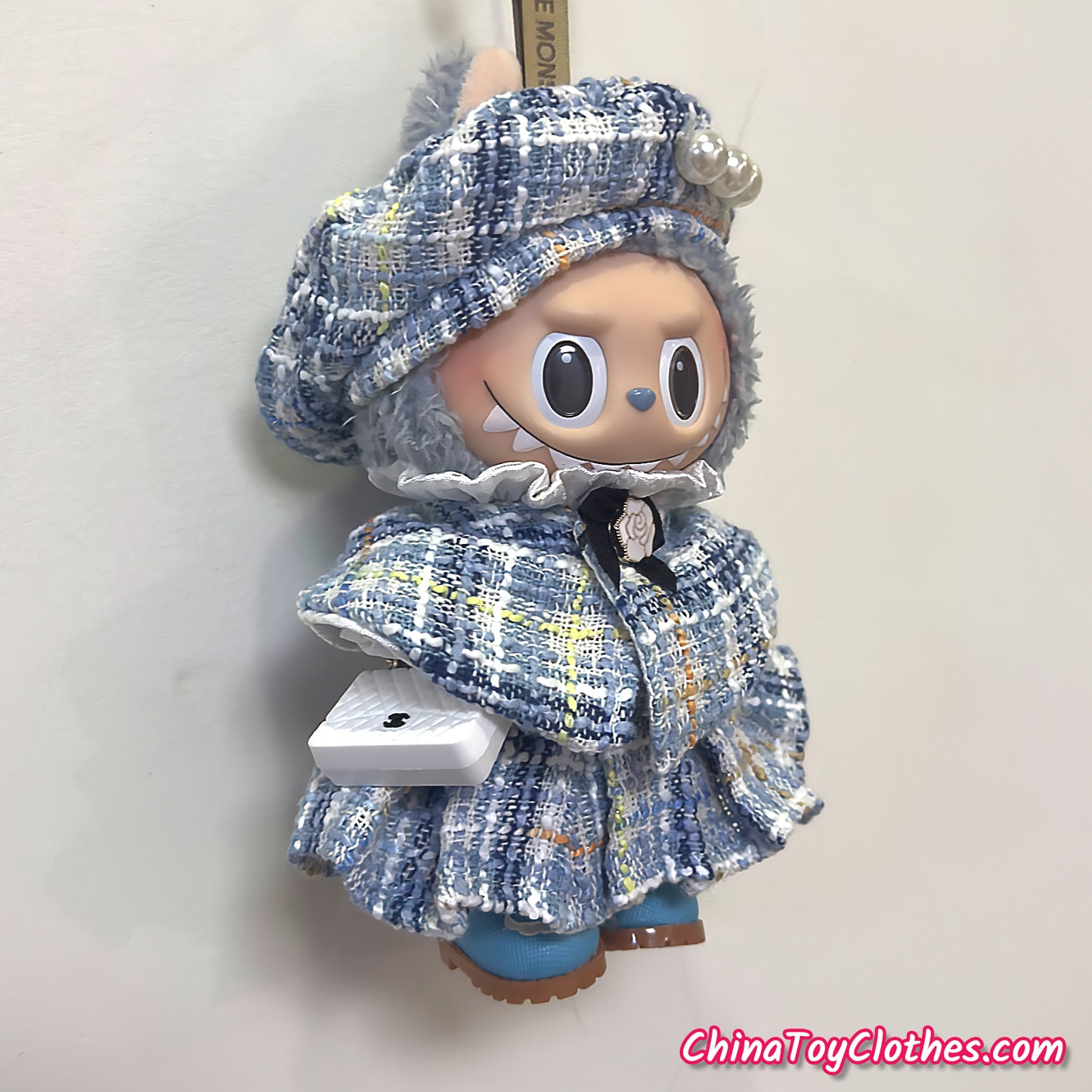 LABUBU 17cm The Monsters Plush Doll Handmade Clothes Adorable Blue CC Princess Dress NO TOY