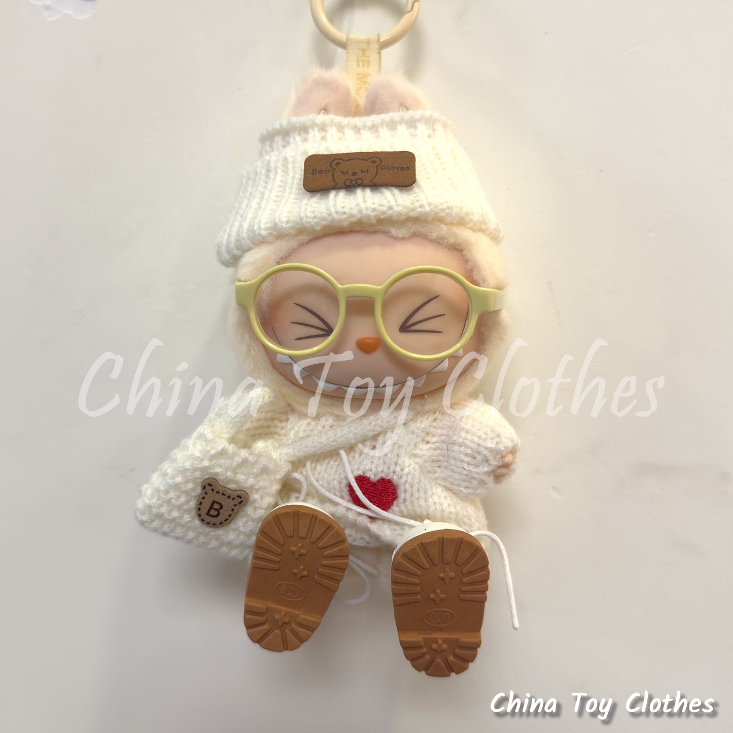 LABUBU 17cm The Monsters Plush Doll Clothes Adorable White Kinitting Sweater with Bag NO TOY