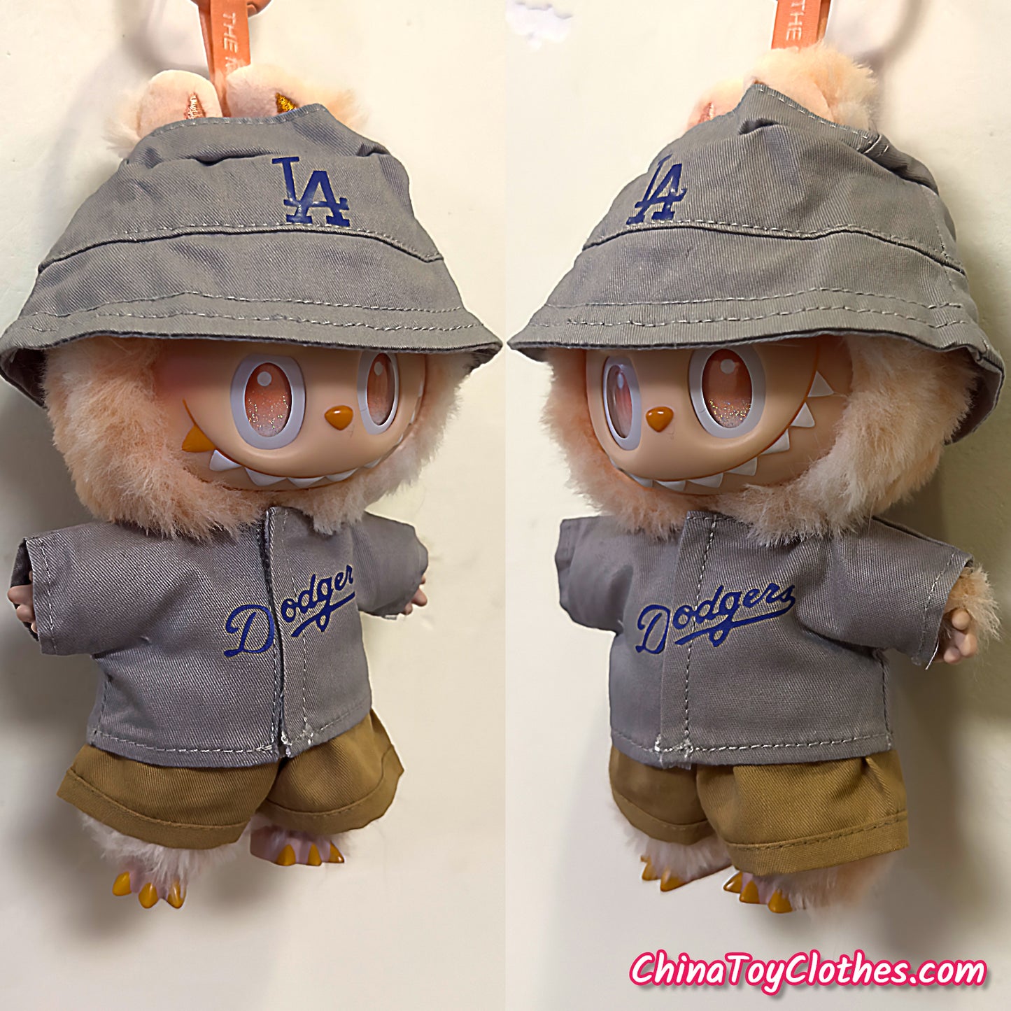 LABUBU 17cm The Monsters Plush Doll Replacing Clothes Blue LA Dodgers No. 17 OHTANI Sportswear Outfit NO TOY