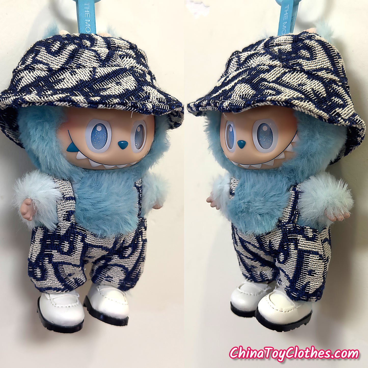 LABUBU 17cm The Monsters Plush Doll Clothes Gentleman Bucket Hat and Jumpsuit NO TOY