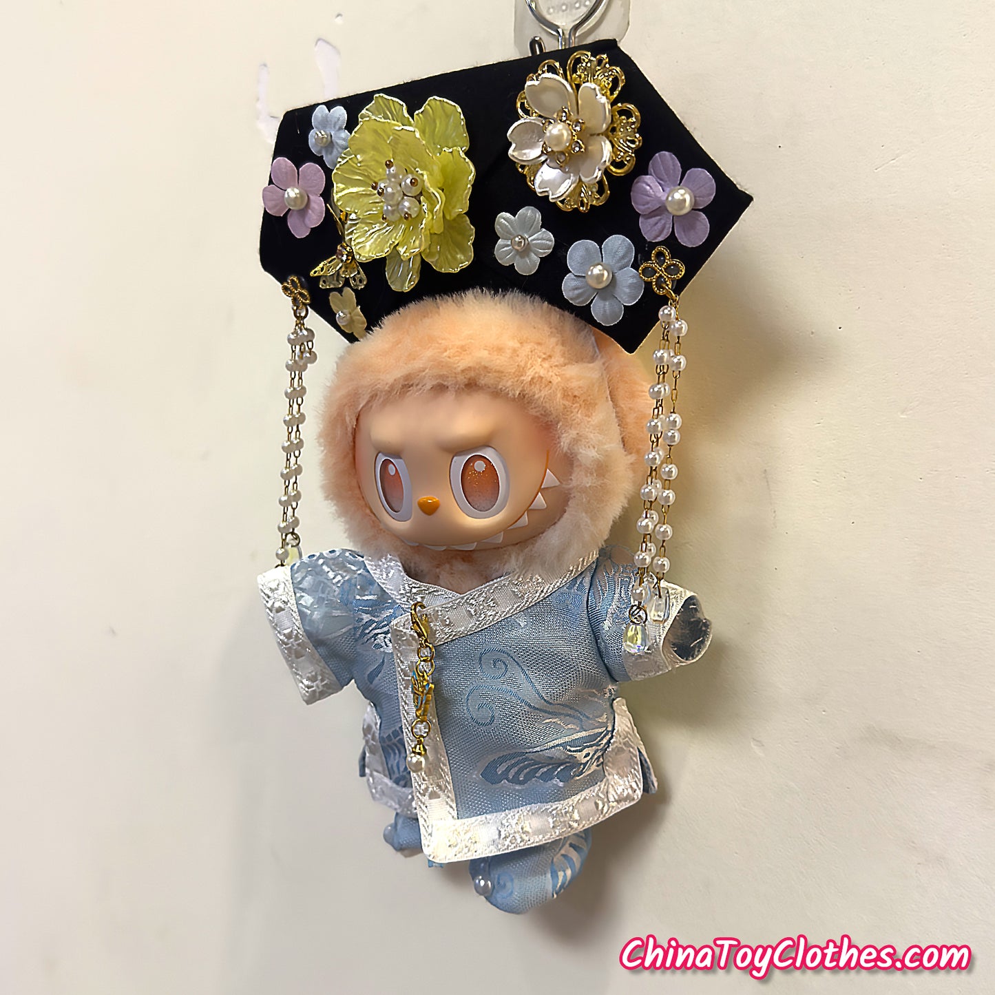 LABUBU 17cm The Monsters Plush Doll Handmade Clothes Cute Light Blue Traditional Qing Dynasty Princess Outfit NO TOY