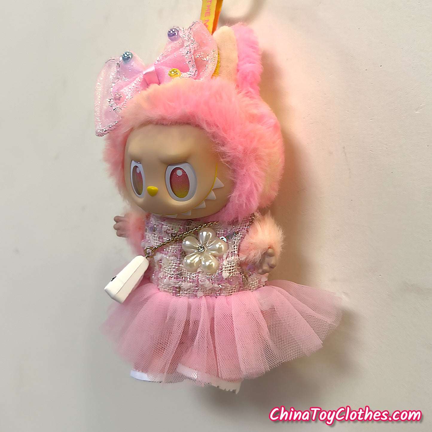 LABUBU 17cm The Monsters Plush Doll Handmade Clothes Pink Adorable Princess Dress NO TOY