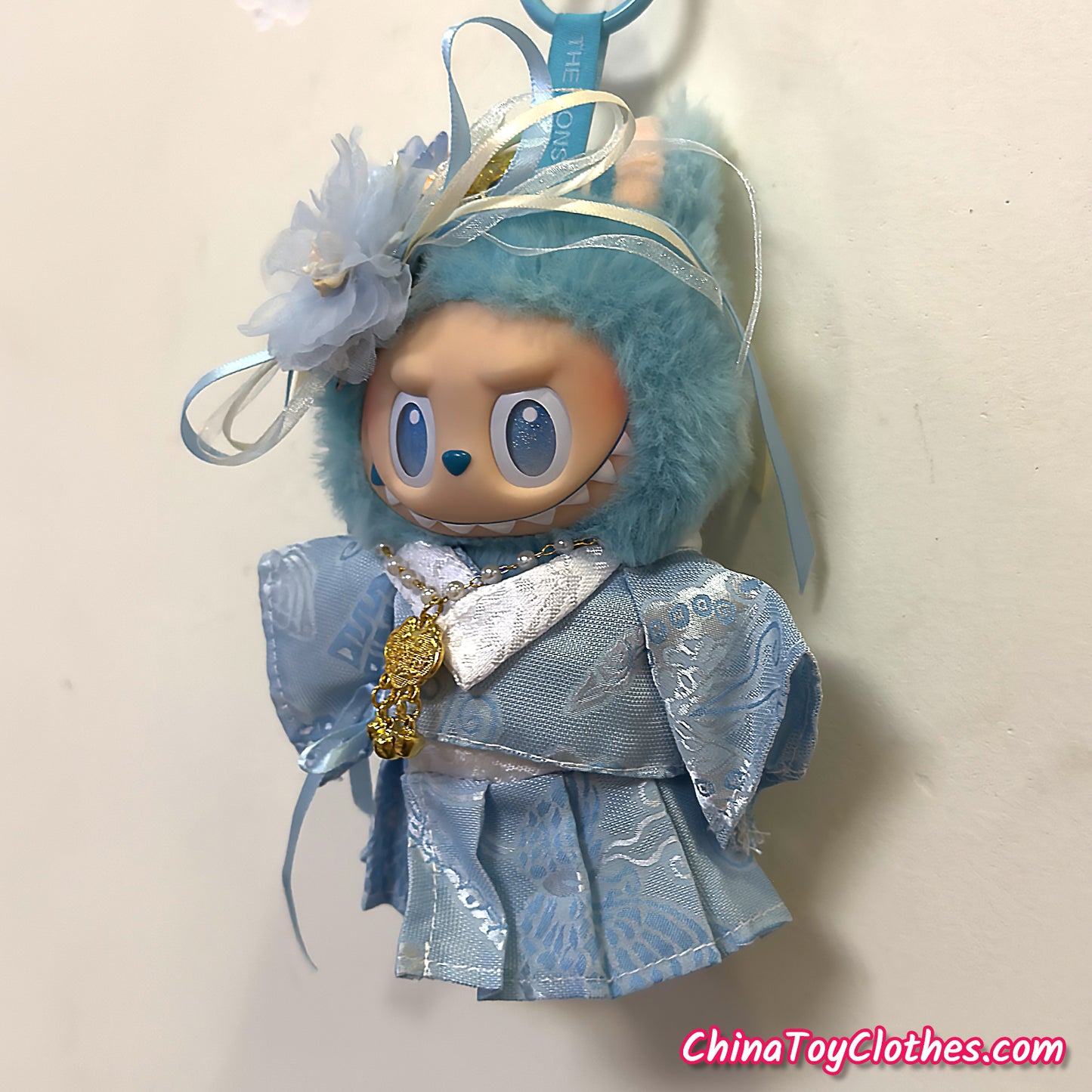 LABUBU 17cm The Monsters Plush Doll Handmade Clothes Blue Traditonal Han Dynasty Outfit NO TOY