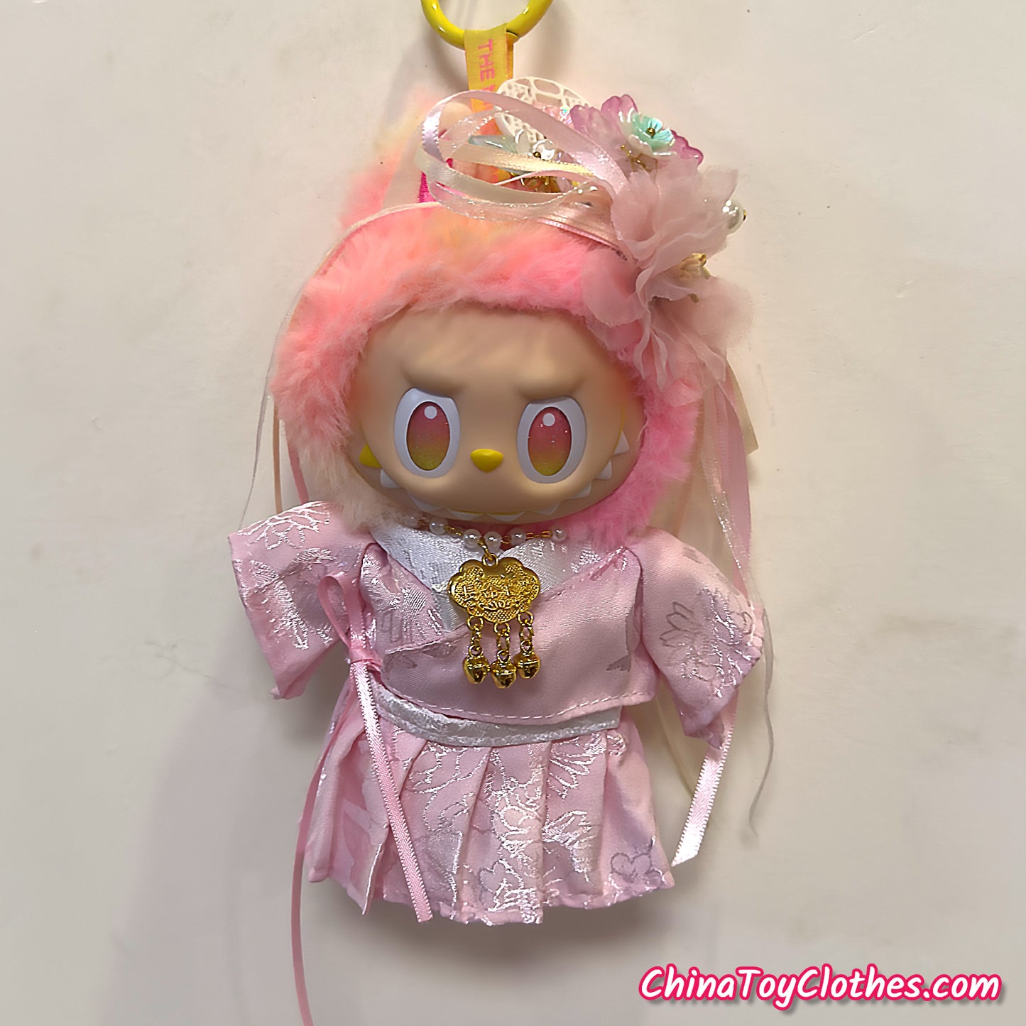 LABUBU 17cm The Monsters Plush Doll Handmade Clothes Pink Traditonal Han Dynasty Outfit NO TOY