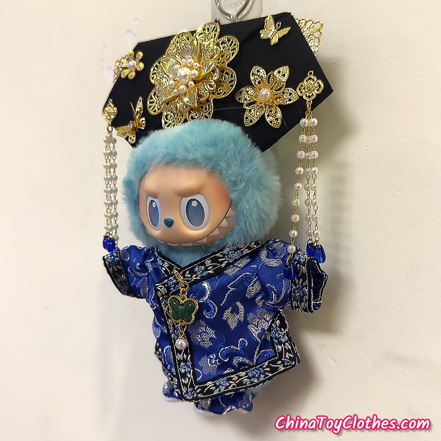 LABUBU 17cm The Monsters Plush Doll Handmade Clothes Cute Blue Traditional Qing Dynasty Princess Outfit NO TOY