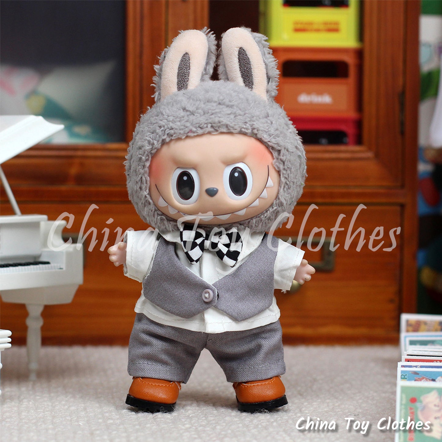 LABUBU 17cm The Monsters Plush Doll Replacing Clothes Handsome Wedding Suit and Dress