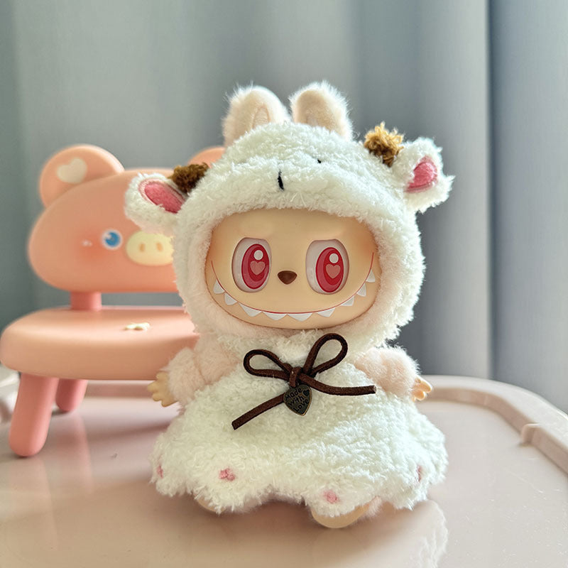 LABUBU 17cm The Monsters Plush Doll Clothes Lovely Little Lamb Suit NO TOY