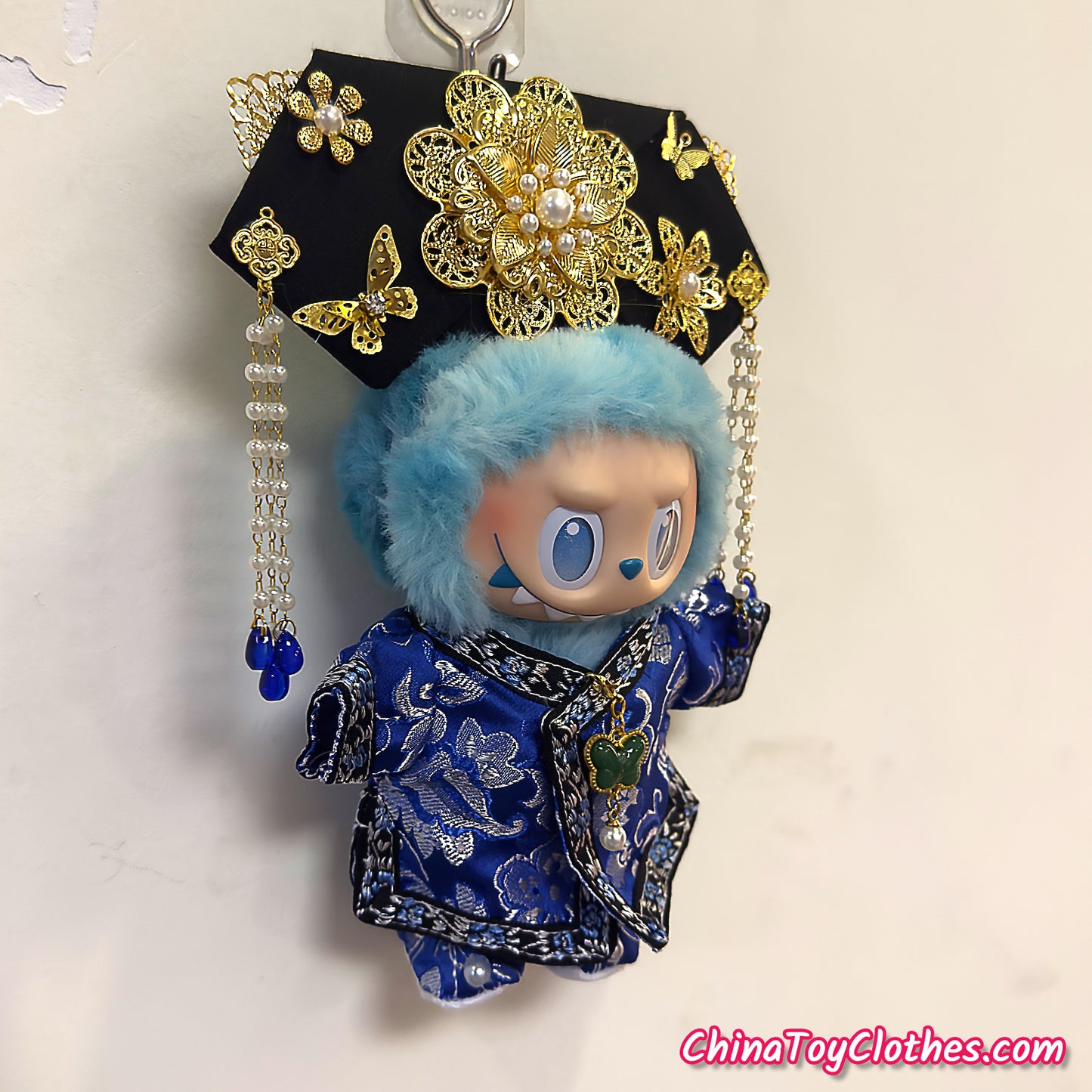 LABUBU 17cm The Monsters Plush Doll Handmade Clothes Cute Blue Traditional Qing Dynasty Princess Outfit NO TOY
