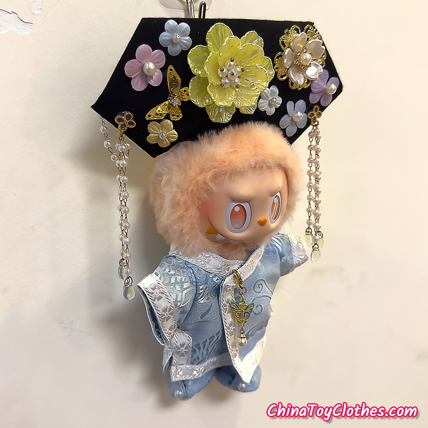 LABUBU 17cm The Monsters Plush Doll Handmade Clothes Cute Light Blue Traditional Qing Dynasty Princess Outfit NO TOY