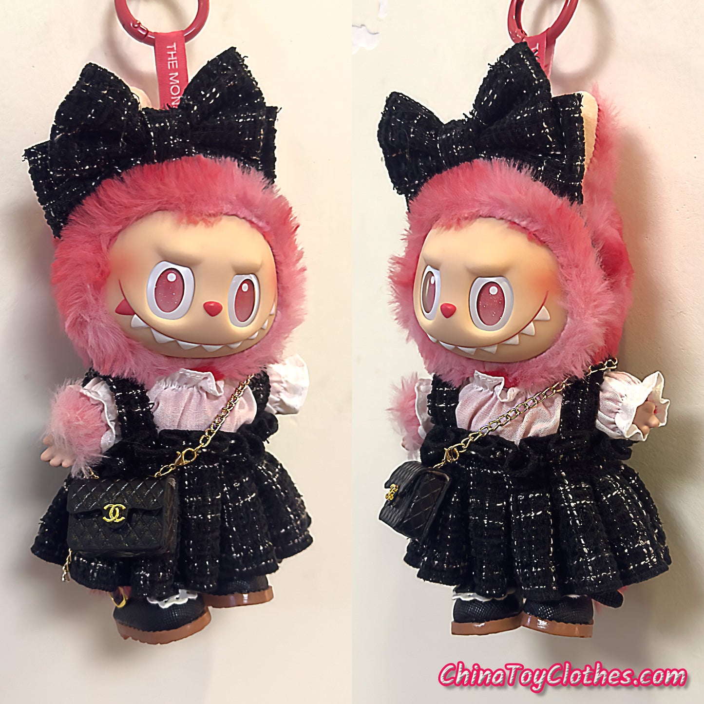 LABUBU 17cm The Monsters Plush Doll Handmade Clothes Black Elegant Princess Fashion Skirt With Bag NO TOY