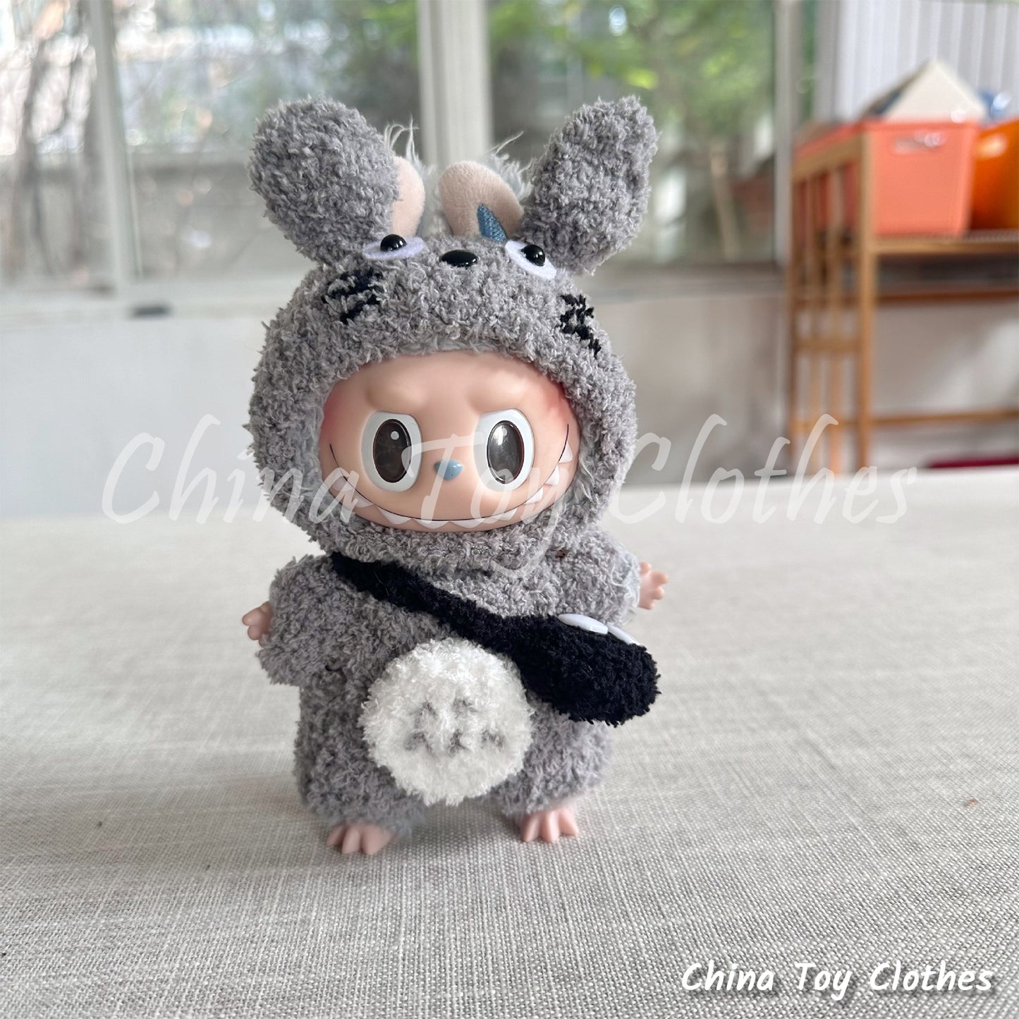 LABUBU 17cm The Monsters Plush Doll Clothes Adorable Handmade Totoro Suit with Bag NO TOY