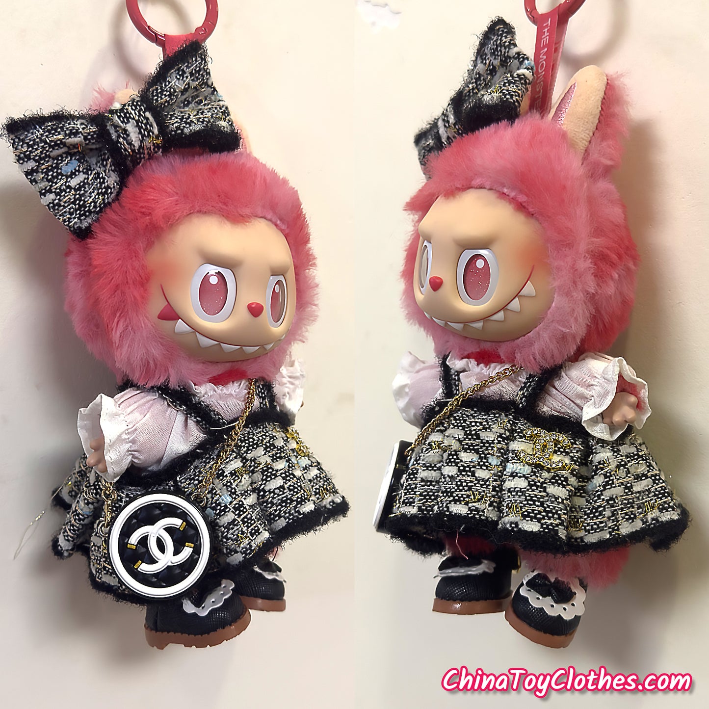 LABUBU 17cm The Monsters Plush Doll Handmade Clothes Adorable Black CC Princess Dress NO TOY