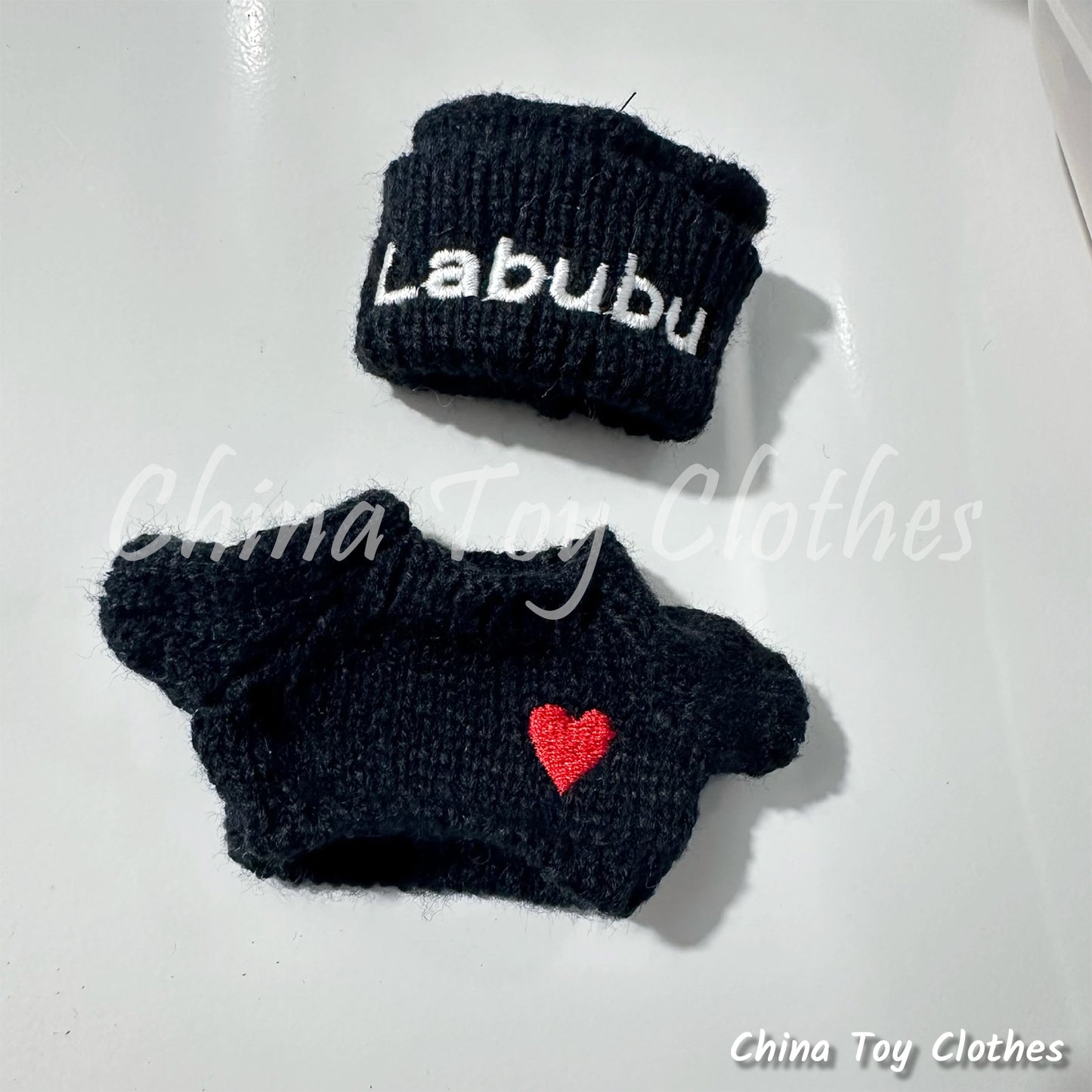 LABUBU 17cm The Monsters Plush Doll Clothes Black Labubu Knitting Hat and Sweater NO TOY