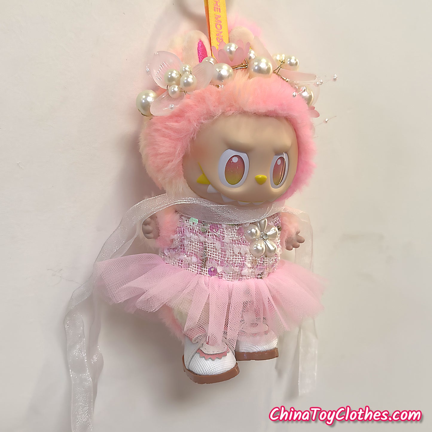 LABUBU 17cm The Monsters Plush Doll Handmade Clothes Pink Adorable Princess Dress NO TOY