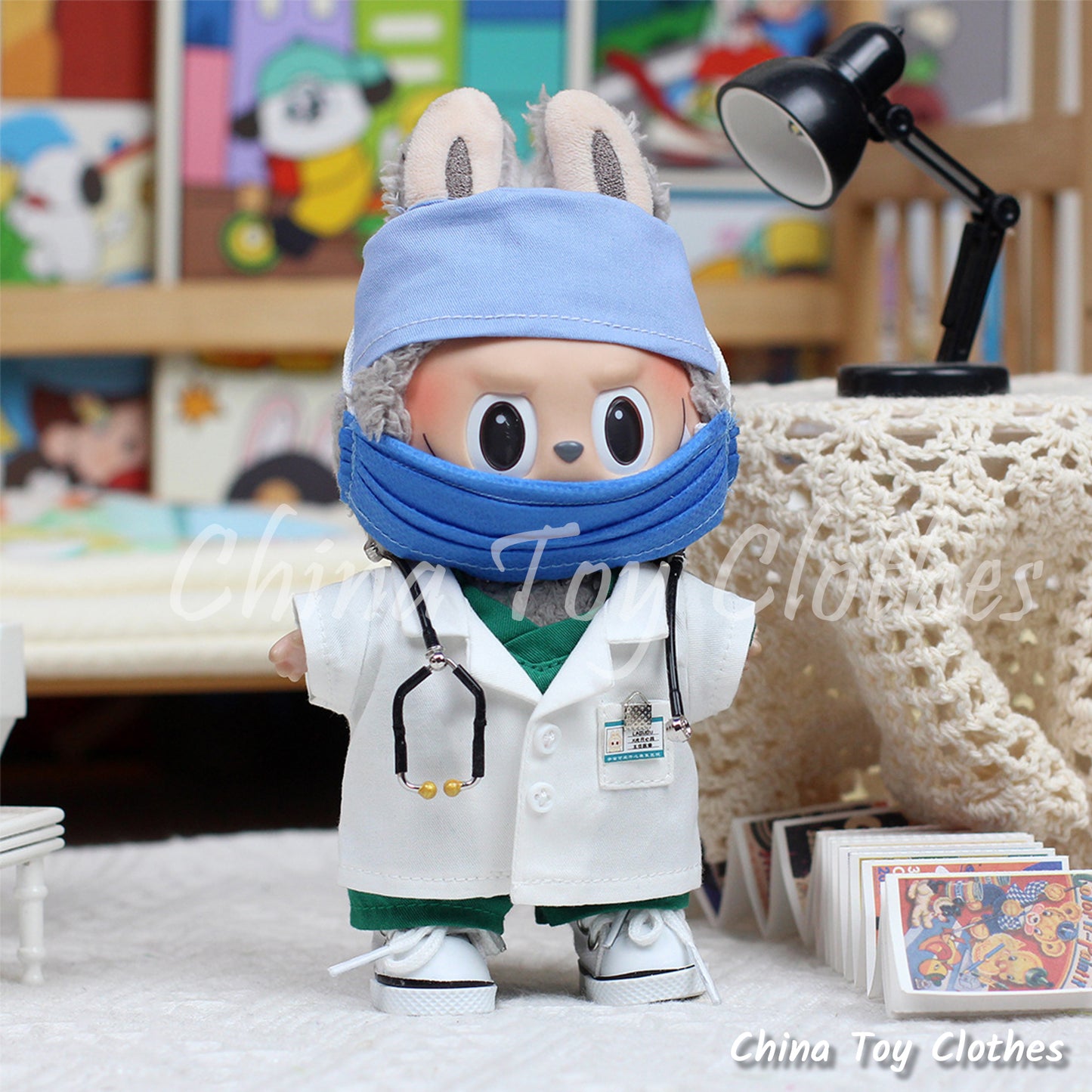 LABUBU 17cm The Monsters Plush Doll Handmade Clothes Cute Doctor and Nurse Outfit NO TOY