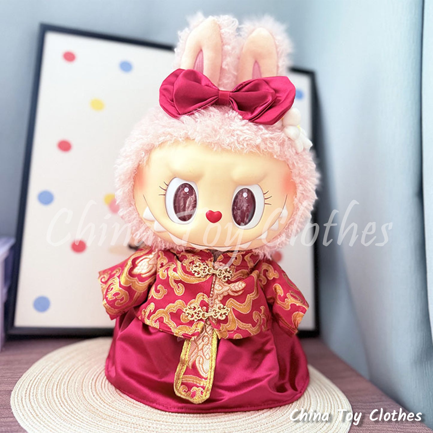 LABUBU 38cm 15inch The Monsters Plush Doll Clothes Handmade Traditional China Wedding Dress NO TOY