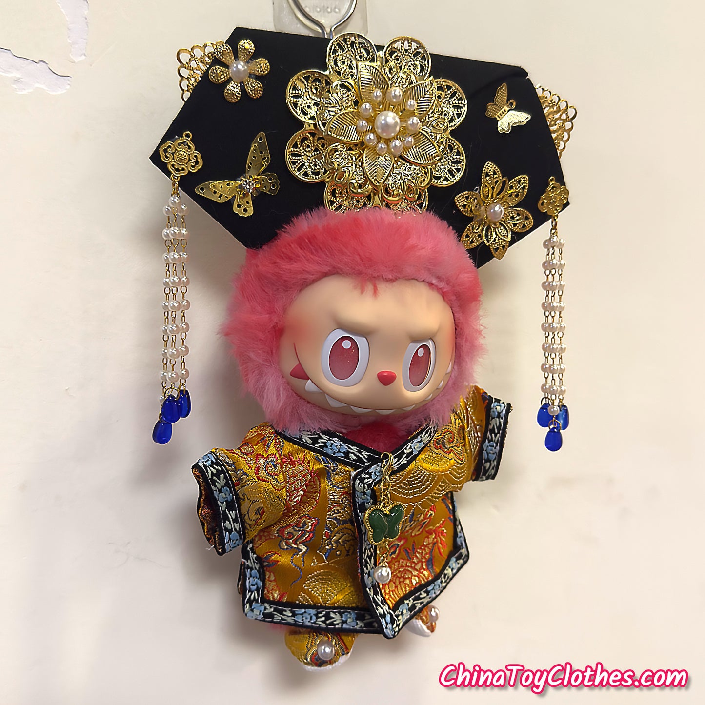LABUBU 17cm The Monsters Plush Doll Handmade Clothes Cute Yellow Traditional Qing Dynasty Princess Outfit NO TOY